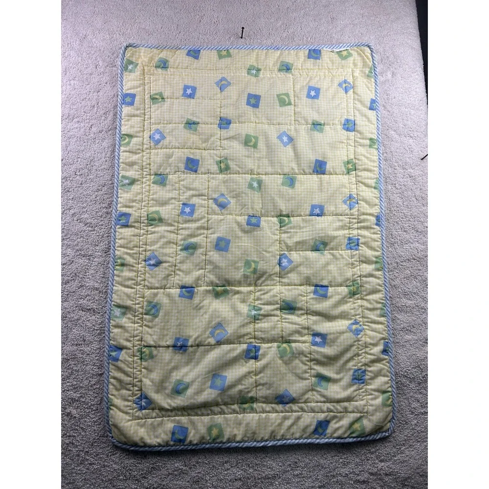 Baby‎ Crib Quilt Blanket Patchwork Stars Moon Applique Reversible Pastel Nursery